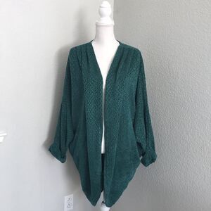 Flawless Green Chenille Pocketed Oversized Cardigan